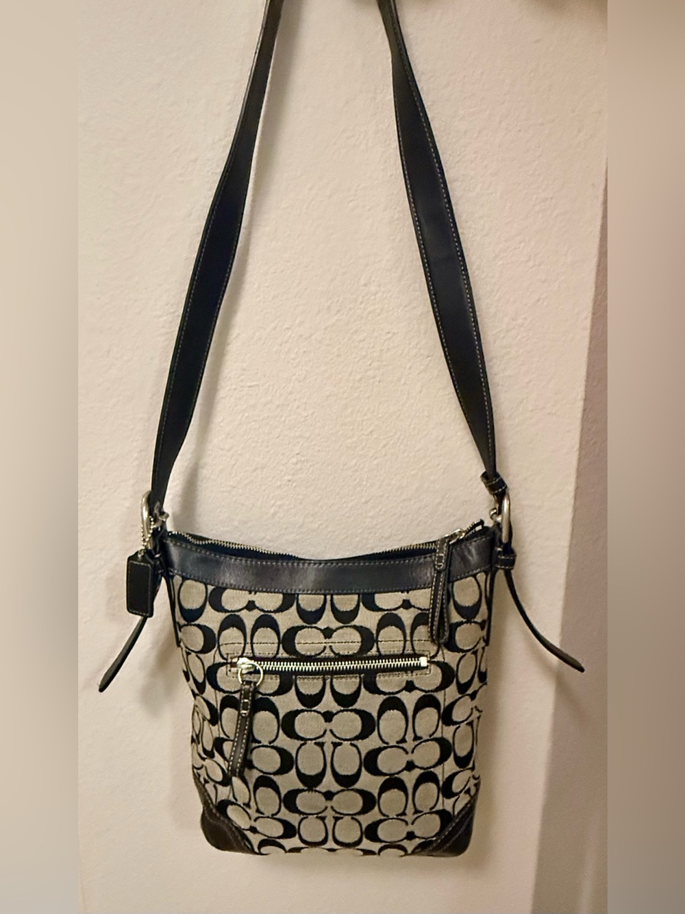 Vintage Y2K Coach Black and Grey Bleecker Signature Canvas Slim Crossbody Bag